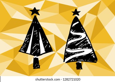 Gold Yellow Polygon Geometric with Christmas Tree. Vector Illustration for Graphic Design, Template, Layout, Decoration and More.