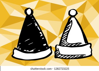 Gold Yellow Polygon Geometric with Christmas Hat. Vector Illustration for Graphic Design, Template, Layout, Decoration and More.
