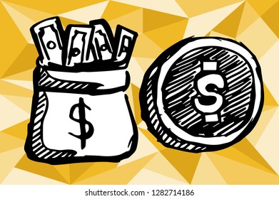 Gold Yellow Polygon Geometric with Dollar Money. Vector Illustration for Graphic Design, Template, Layout, Decoration and More.
