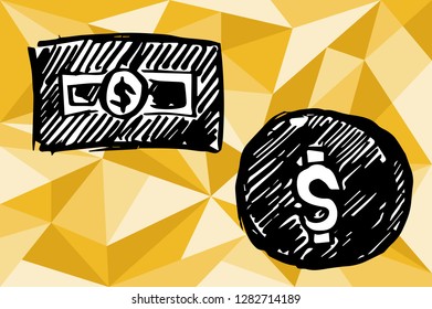 Gold Yellow Polygon Geometric with Dollar Money. Vector Illustration for Graphic Design, Template, Layout, Decoration and More.