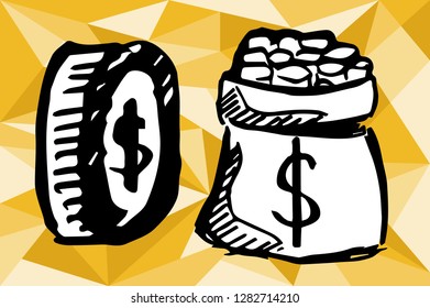 Gold Yellow Polygon Geometric with Dollar Money. Vector Illustration for Graphic Design, Template, Layout, Decoration and More.