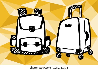 Gold Yellow Polygon Geometric with Travel and School Bag. Vector Illustration for Graphic Design, Template, Layout, Decoration and More.