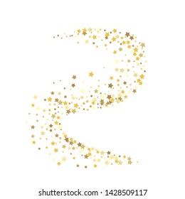 Gold Yellow Starry Background. Vector Confetti Star Background Pattern. Starlight Night. Golden Starlit Card. Confetti Chaotic Decor.