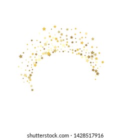 Gold Yellow Starry Background. Vector Confetti Star Background Pattern. Starlight Night. Golden Starlit Card. Confetti Chaotic Decor.
