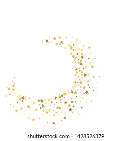 Gold Yellow Starry Background. Vector Confetti Star Background Pattern. Starlight Night. Golden Starlit Card. Confetti Chaotic Decor.