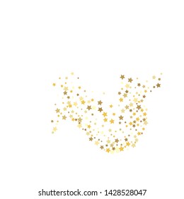 Gold Yellow Starry Background. Vector Confetti Star Background Pattern. Starlight Night. Golden Starlit Card. Confetti Chaotic Decor.