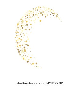 Gold Yellow Starry Background. Vector Confetti Star Background Pattern. Starlight Night. Golden Starlit Card. Confetti Chaotic Decor.