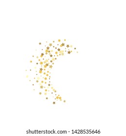 Gold Yellow Starry Background. Vector Confetti Star Background Pattern. Starlight Night. Golden Starlit Card. Confetti Chaotic Decor.