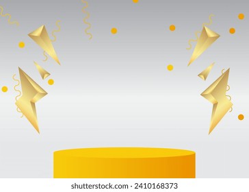 Gold, yellow and white mockup product display. Vector cylinder pedestal podium. Stage showcase for presentation.