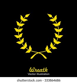 Gold or Yellow Wreath on black background. Vector Illustration