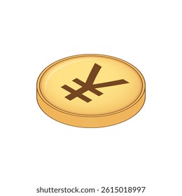 Gold Yen or Yuan coin illustration depicted in isometric perspective. Vector icon isolated on a white background