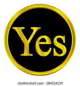 Gold yes button isolated on white background.