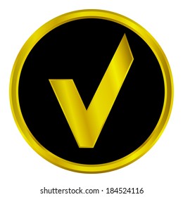 Gold yes button sign isolated on white background.
