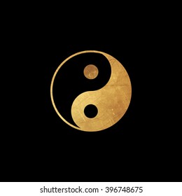 Gold Yin and Yang symbol, black background. Vector illustration