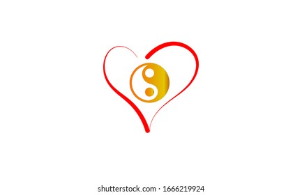 Icono del símbolo Gold Yin Yang sobre fondo blanco. Símbolo de Yin Yang con el logo del amor