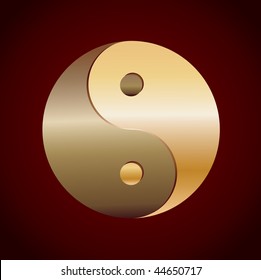 gold Yin Yang Symbol on brown background, vector