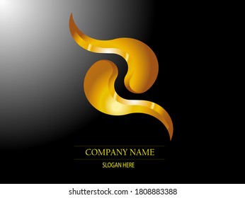 
Gold ying yang shape logo symbolizing ribbon-shaped letter r