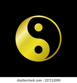 Gold Ying-yang icon on black background