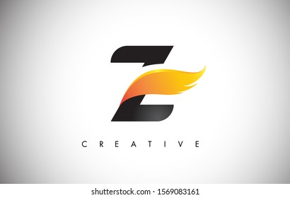 Gold Z Letter Wings Logo Design Icon. Flying Wing Letter Logo with Creative Golden Wing Concept.