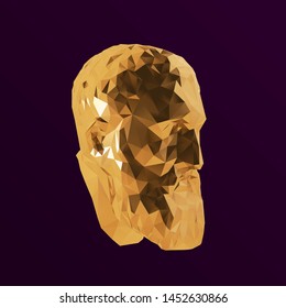Gold Zeno, Founder of Stoicism on Purple Background. Shiny Metallic Golden Low Poly Vector 3D Rendering