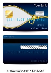 Gold zipper blue credit card