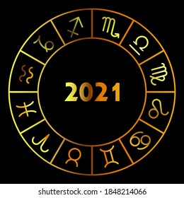 Gold zodiac circle 2021.Vector illustration