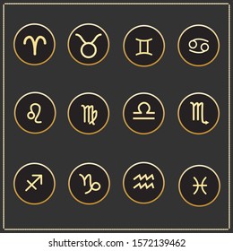 Gold zodiac signs icons vector