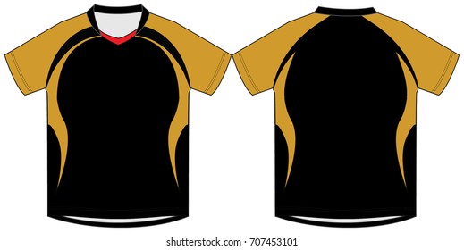 Gold-Black Soccer Shirt Design On White Background.Front and Back View.