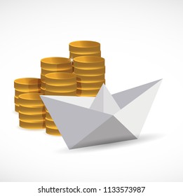 goldcoins and paper boat. business concept. illustration design graphic isolated over white - Powered by Shutterstock - Get 15% off with code: PIKWIZARD15