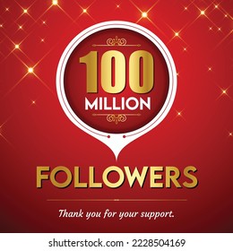 Golden 100 million with star and red background. Vector illustration.