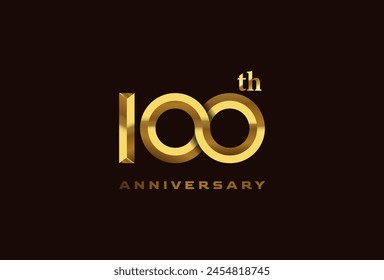 Golden 100 year anniversary celebration logo, Number 100 forming infinity icon, can be used for birthday and business logo templates, vector illustration