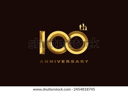 Golden 100 year anniversary celebration logo, Number 100 forming infinity icon, can be used for birthday and business logo templates, vector illustration