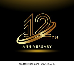 Golden 12 year anniversary celebration logo design inspiration