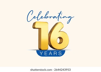 Texto em 3d do 16º Aniversário de Ouro