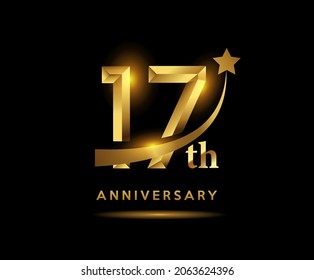 Golden 17 year anniversary celebration logo design with star symbol