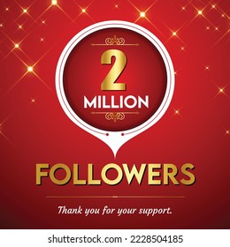 Golden 2 million with star and red background. Vector illustration.