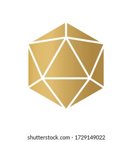 golden 20 sided dice icon - vector illustration