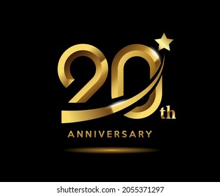 Golden 20 year anniversary celebration logo design with star symbol