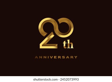 Golden 20 year anniversary celebration logo, Number 20 forming infinity icon, can be used for birthday and business logo templates, vector illustration