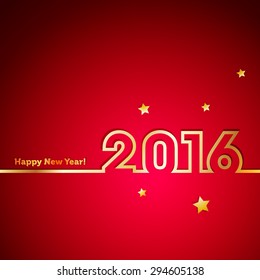 Golden 2016 New Year with stars on red background