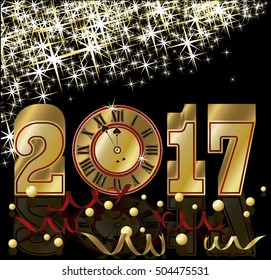 Golden 2017 New year invitation wallpaper, vector illustration