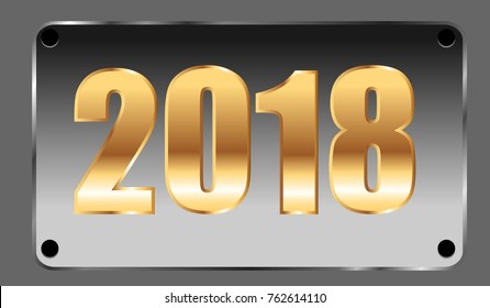 Golden 2018 on black metal plate vector.