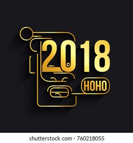 Golden 2018 sign with Santa. Vector illustration.