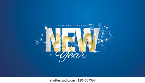 Golden 2019 inside New Year firework blue abstract background