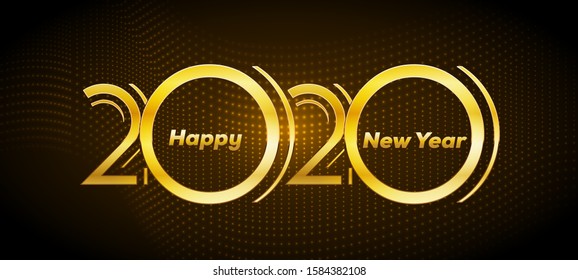 Golden 2020 Design with Happy New Year Text on Dotted Vector Background - Invitation Card