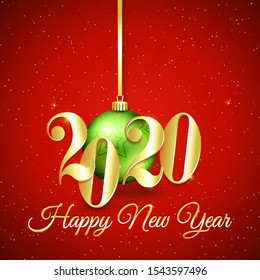 Golden 2020 Happy New Year Background with christmas bauble