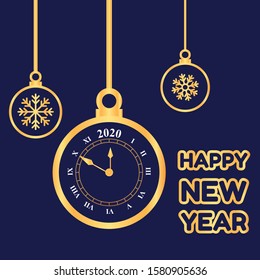 Golden 2020 New Year logo. Holiday greeting card. Vector illustration. Holiday design for greeting card, invitation, calendar, etc.