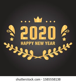 Golden 2020 New Year logo. Holiday greeting card. Vector illustration. Holiday design for greeting card, invitation, calendar, poster, brochure , sticker goody bag and mug.