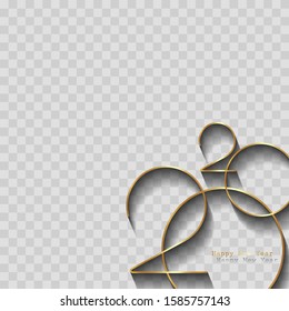 Golden 2020 New Year logo. Holiday square greeting card. Vector illustration. Holiday design for greeting card, invitation, calendar, party, gold luxury vip, isolated on transparent background 