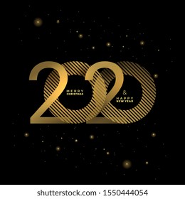 Golden 2020 New Year on a dark background Creative element for design luxury cards invitations party. Vector gold colors modern festive card with sparkling glitter stars.